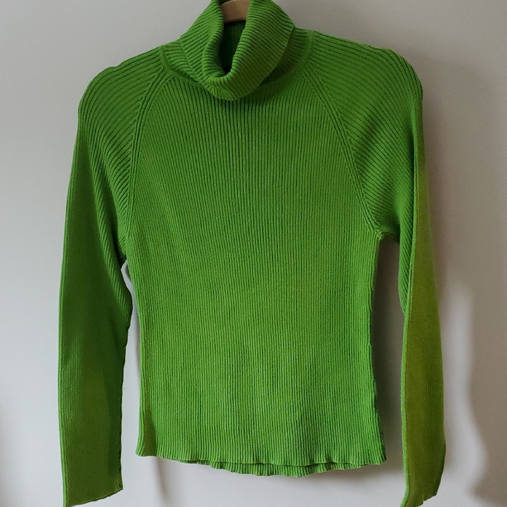 JEANNE PIERRE Vibrant Lime Cowl Neck Sweater